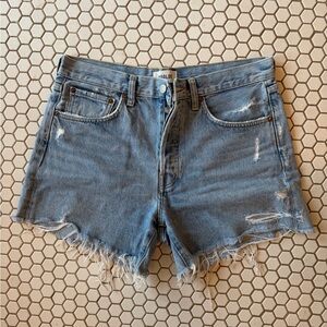 Agolde Light Blue Distressed Denim Shorts